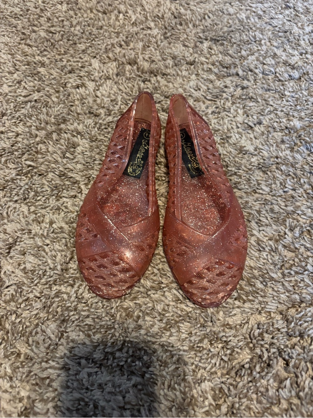 Vintage girls Rose Gold /light pink Glitter Woven Jelly Flats